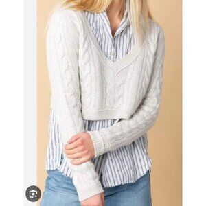 BRAZEAU TRICOT Woman's Sz 1 Cable Curator Cashmere Crop Sweater Cream (Muslin)
